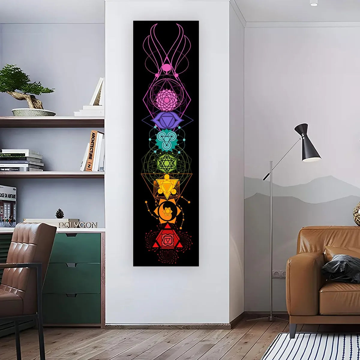 VIKAMA Seven Chakra Vertical Tapestry Rainbow Energy Wall Decor for Yoga Studio Meditation Space Wall Hanging Home Decoration