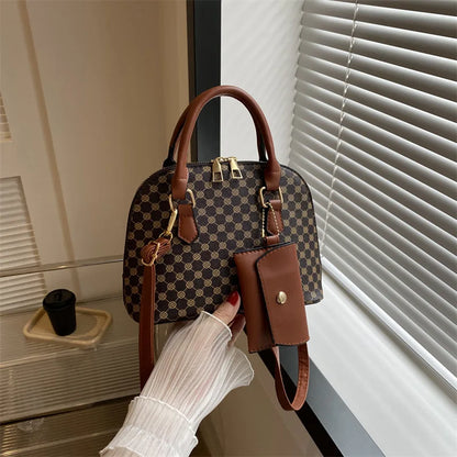 Luxury Shell Handbag for Women – Plaid Shoulder & Crossbody Bag with Mini Purse