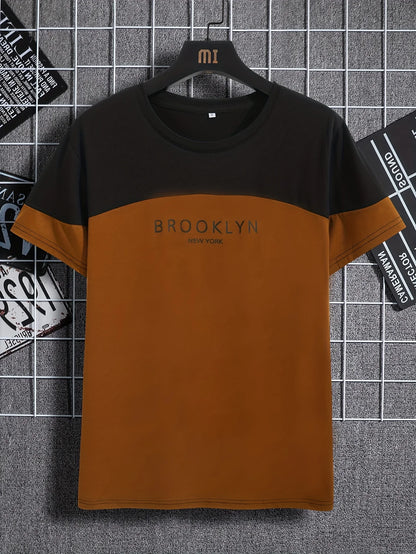 Men's Oversized Los Angeles Letter Print T-Shirt Polyester Summer Breathable Fabric Stylish Minimalist Short-Sleeve Design