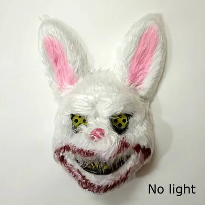 LED Glowing Cosplay Bloody Rabbit Mask Halloween Scary Killer Bloody Bunny Bear Headgear Carnival Masquerade Horror Costume Prop