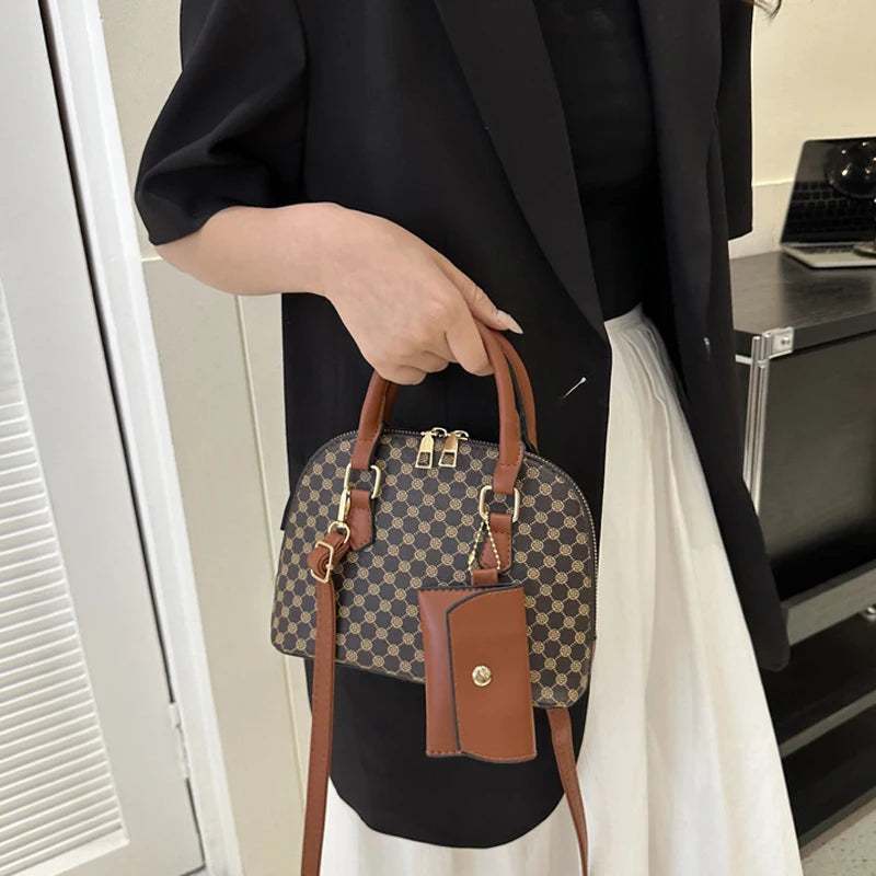 Luxury Shell Handbag for Women – Plaid Shoulder & Crossbody Bag with Mini Purse