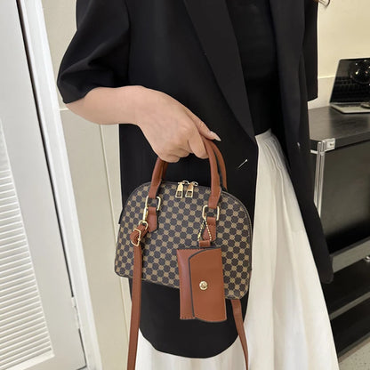 Luxury Shell Handbag for Women – Plaid Shoulder & Crossbody Bag with Mini Purse