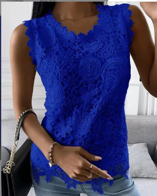 Women Lace Hollow T Shirt Top Fashion Round Neck Long Sleeve Office Lady Blouses Casual Vintage High Street Boho Tops All Season