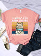 Women's I Like Cats And Coffee Printed T Shirt   Casual Short Sleeve Breathable