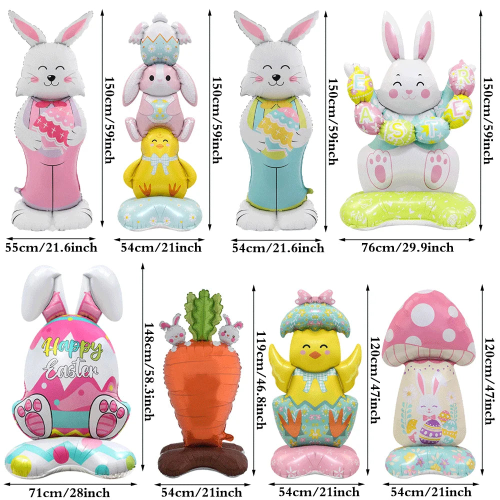2Pcs Self Standing Easter Bunny Balloons Giant Bunny Carrot Chick Foil Balloon Easter Egg Decoration Home Holiday Party Supplies