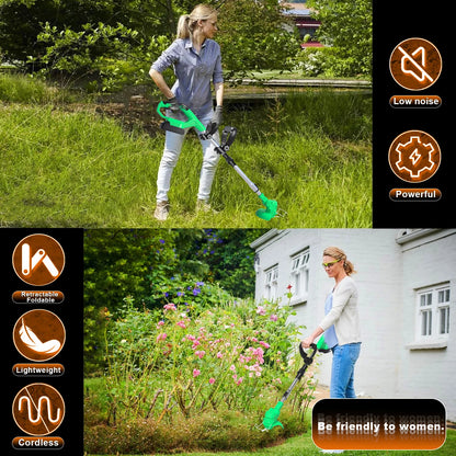 Tegatok Weed Wacker 20V battery powered, 4-in-1 household cordless electric weed killer, 2 2.0AH lithium-ion batteries.