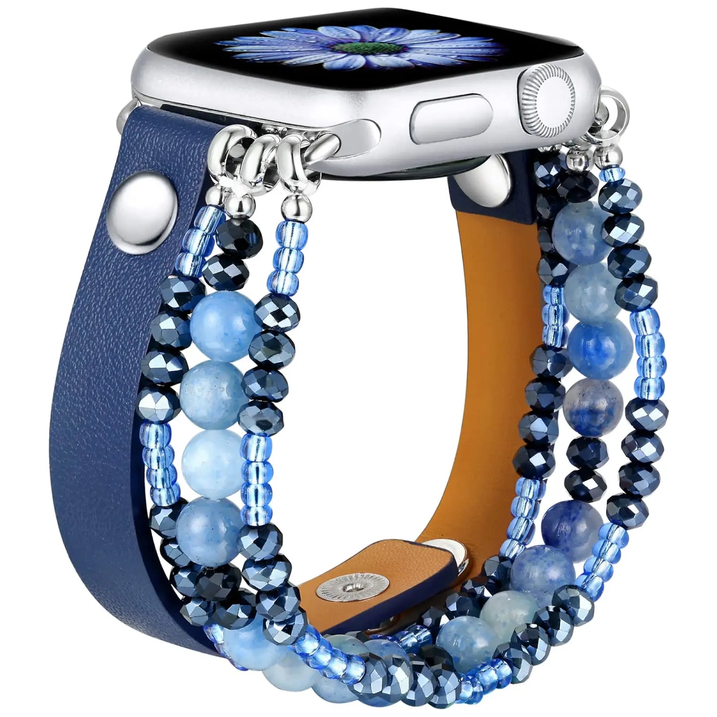Leather Strap For Apple Watch Ultra 2 Band 49mm 40mm 46mm 41mm Women Elastic Beaded Bracelet Iwatch Series 10 9 8 7 6 SE 5 45mm