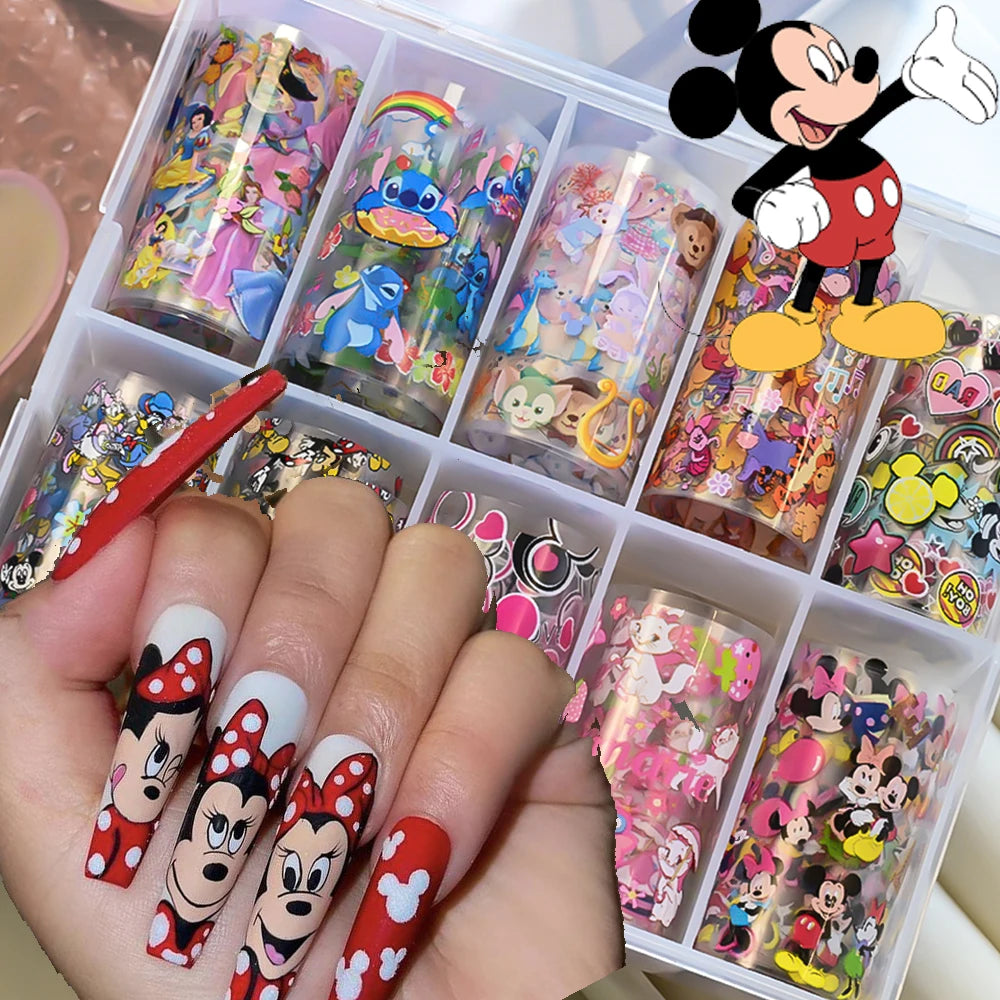 50x4cm(10Rolls) Mickey-Mouse Nail Transfer Foil Paper Sticker Cartoon Mickey&Minne Nail Art Foils DIY Kawaii Micker Nail Decal