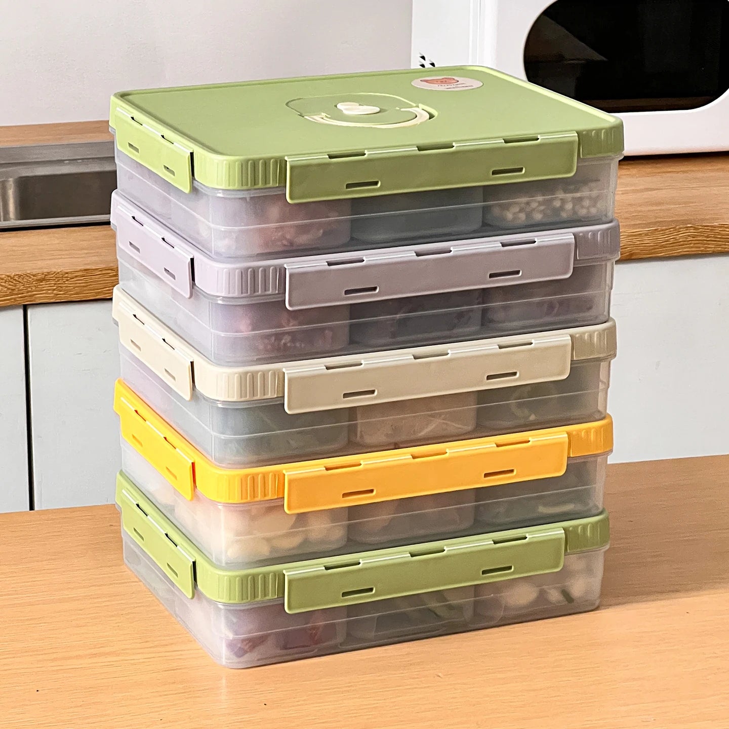 Plastic Divided Meat Food Storage Box Large Capacity Refrigerator Frozen Fresh-keeping Box Kitchen Sealed Storage Container