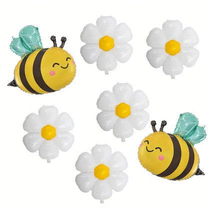 7‑Piece Cartoon Bee & Daisy Foil Balloon Party Set