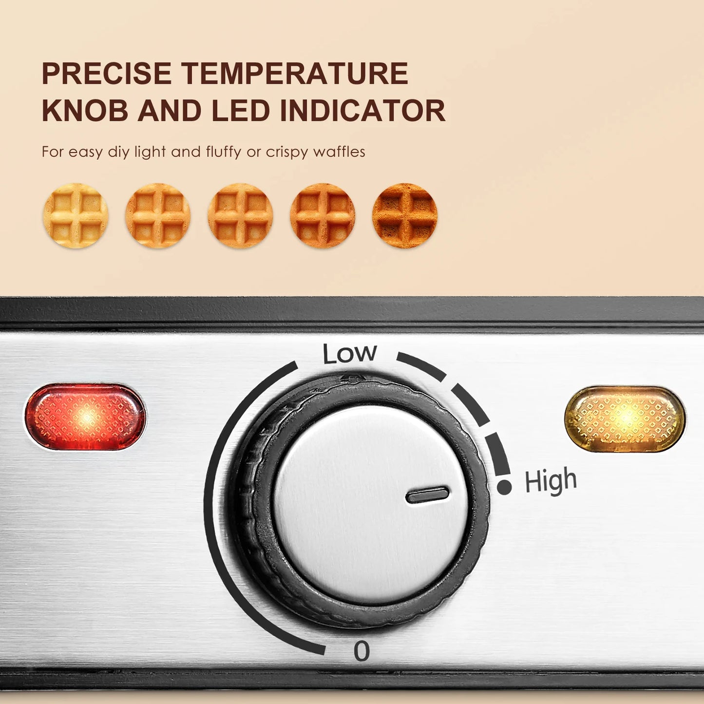 4-Slice Belgian Waffle Maker, 3 Browning Levels with Nonstick Square Waffler Iron Plates, 1200 Watts, Compact Design