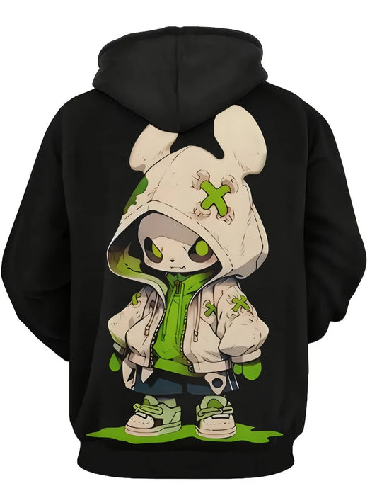 Men's fashion cartoon character print soft, comfortable, breathable hooded sportswear