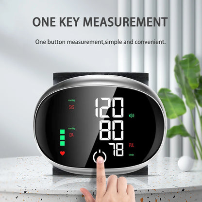Digital Wrist Blood Pressure Meter Automatic Voice Tonometer Heart Rate Monitor Smart Touch LCD Screen Charge Sphygmomanometer