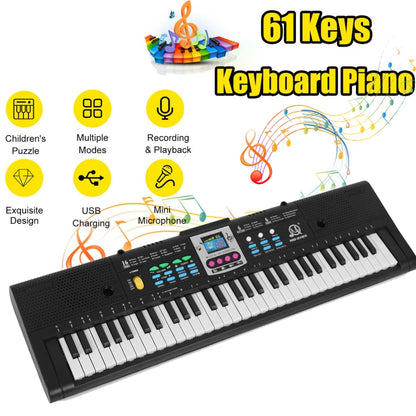 61‑Key Kids Digital Keyboard – Multifunction Electric Piano with Microphone for Beginner Students