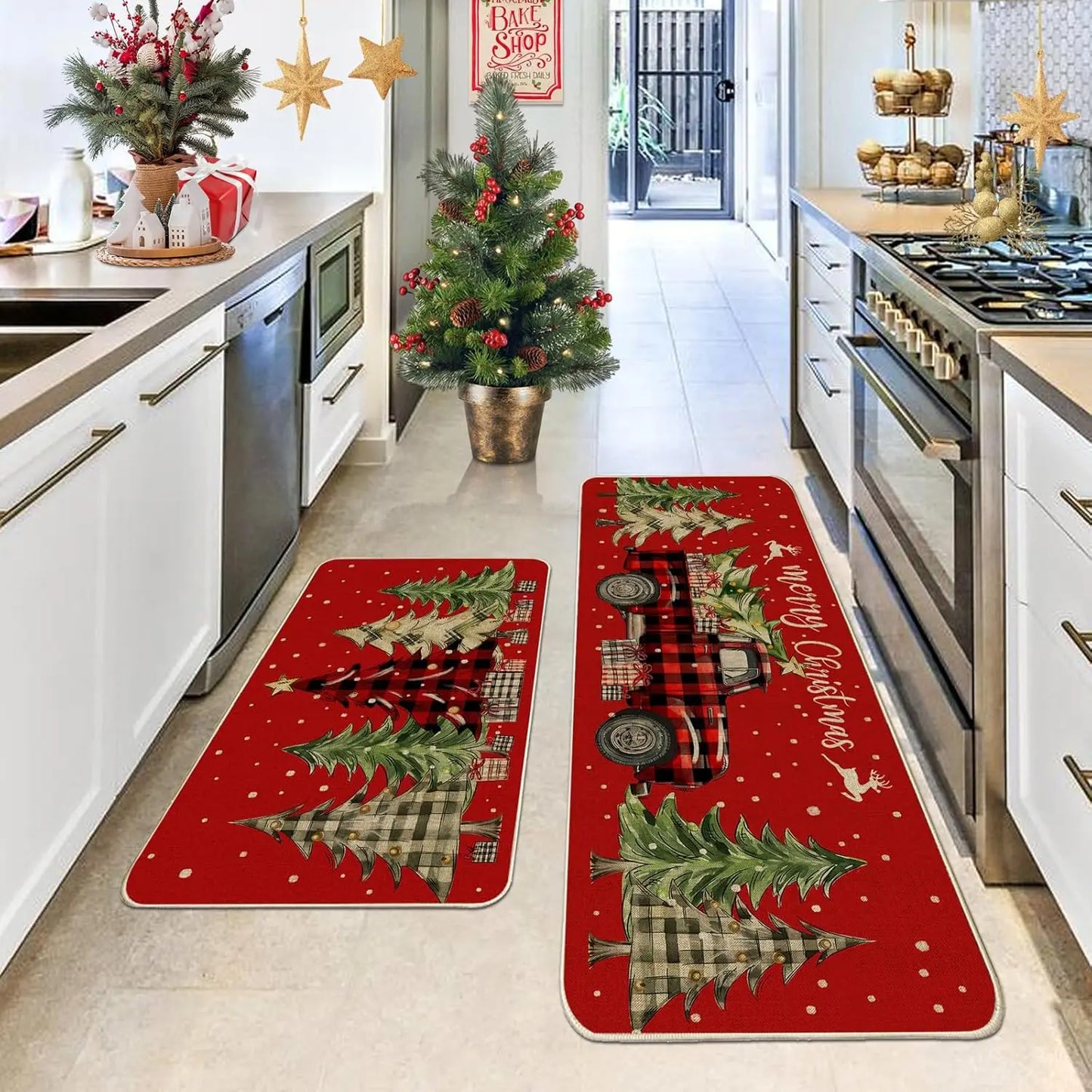 1/2PCS Lovely Christmas Gingerbread Man Crystal Velvet Kitchen Floor Mat