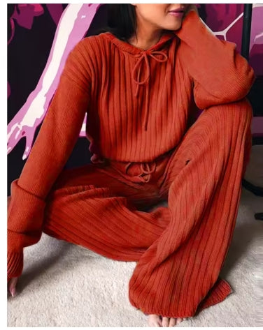Two Piece Set Women Long Sleeve Loose Hooded Leisure Suit Tracksuit Women