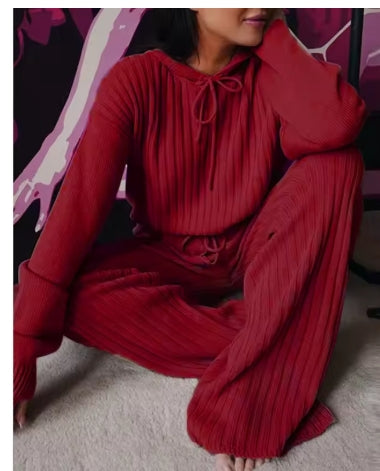 Two Piece Set Women Long Sleeve Loose Hooded Leisure Suit Tracksuit Women