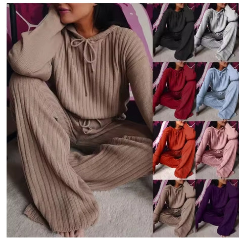 Two Piece Set Women Long Sleeve Loose Hooded Leisure Suit Tracksuit Women