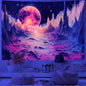 Galaxy Space Landscape UV Reactive Tapestry Trippy Planet Mountain River Neon Art Wall Tapestries for Bedroom Dorm Party Decor