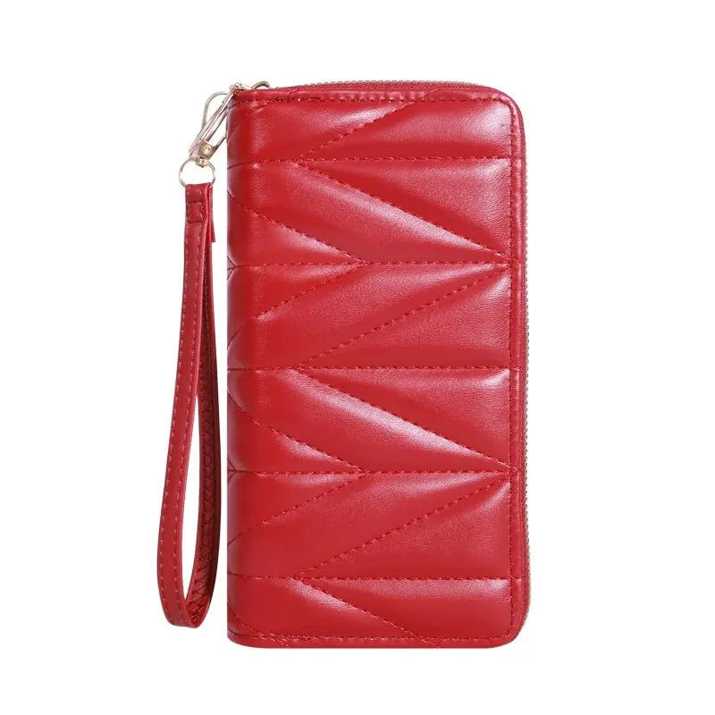 Fashion Quilted Long Wallet For Women, Zipper Around Clutch Coin Purse, Multi Card Slots Mobile Phone Bag