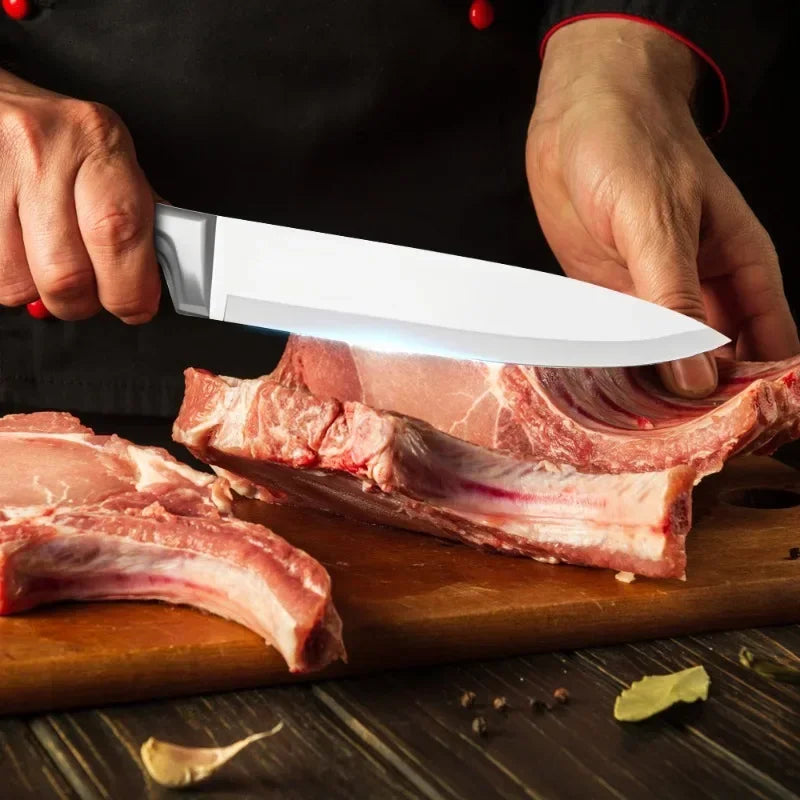 9‑Piece Stainless Steel Kitchen Knife Set – Sharp Non‑Stick Coated Chef Knives with Sharpener