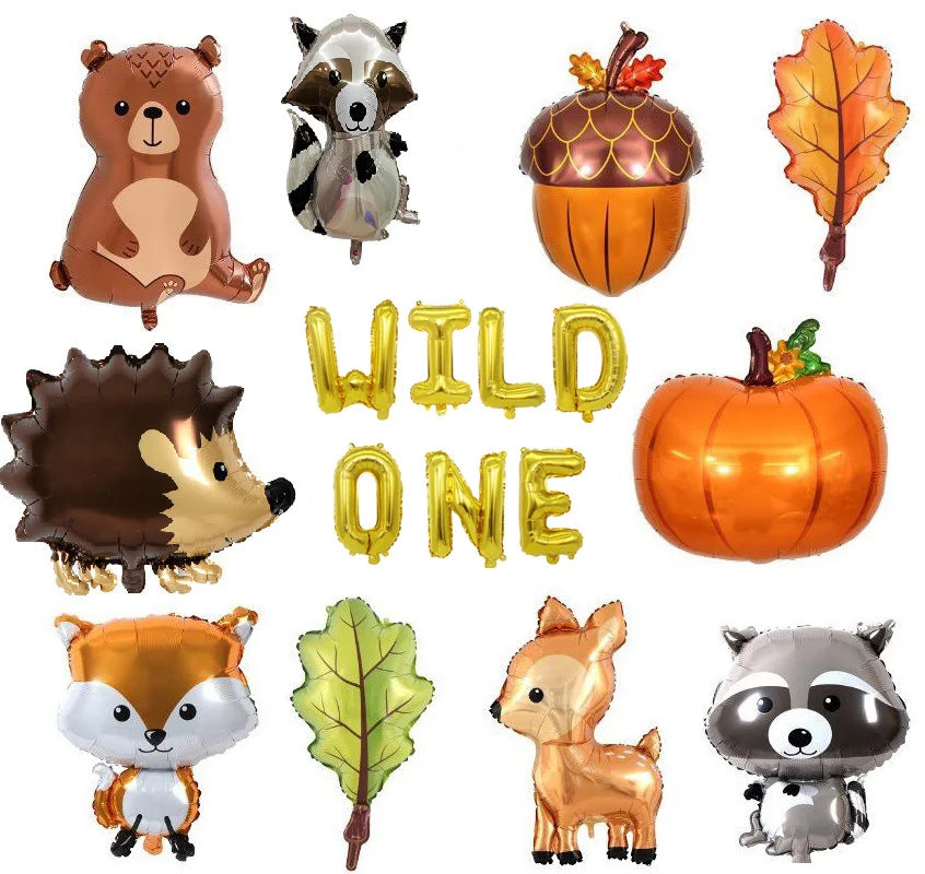 Woodland Animals Foil Balloon Set – Fox, Hedgehog, Raccoon, Deer & Bear Forest Theme Party Decor
