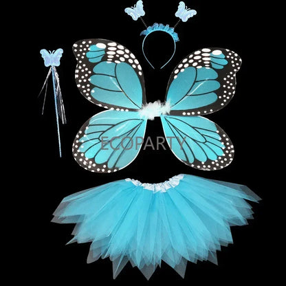 4Pcs Hot Sale Halloween Cosplay Fairy Angel Wings Insect Theme Costume For Kids Girls Butterfly Wings Costume Performance Dress