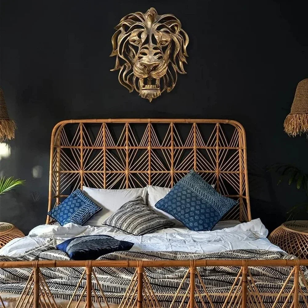 Wall Hanging Lion Head Art Sculpture Cool Gold Lion King Resin Sculpture Entryway Bedroom Home Wall Hangings Luxury Wall Decor