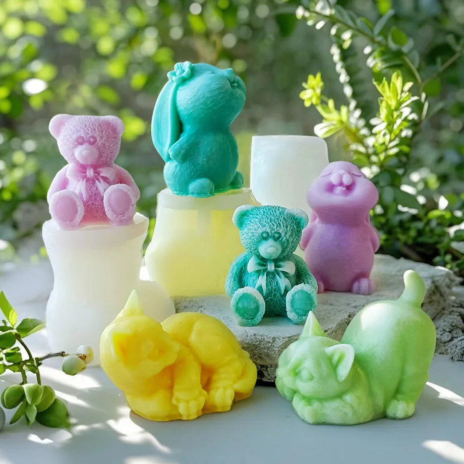 Cute Bear Kitten Rabbit Silicone Candle Mold DIY Cartoon Animal Aroma Plaster Ornament Mould Soap Candle Making Supplies