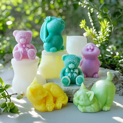 Cute Bear Kitten Rabbit Silicone Candle Mold DIY Cartoon Animal Aroma Plaster Ornament Mould Soap Candle Making Supplies