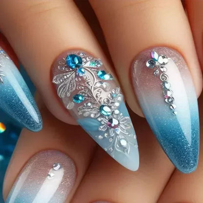 24Pcs False Full Cover Press on Nail Tips Purple Heart Almond  with Glue