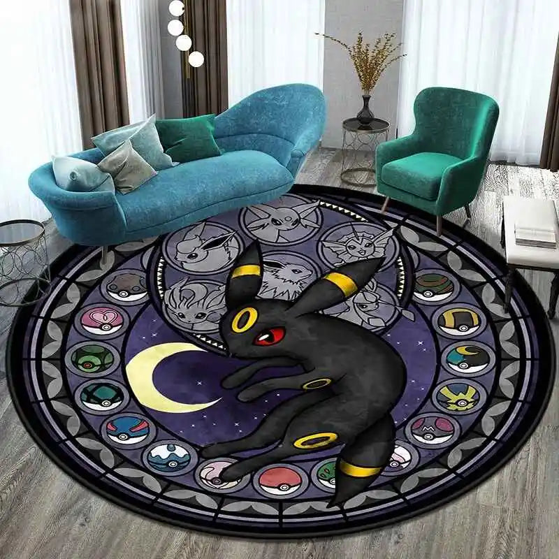 MINISO Elf Pokémon printed round carpet game soft floor mat home living room bedroom room decoration non-slip and anti-fading