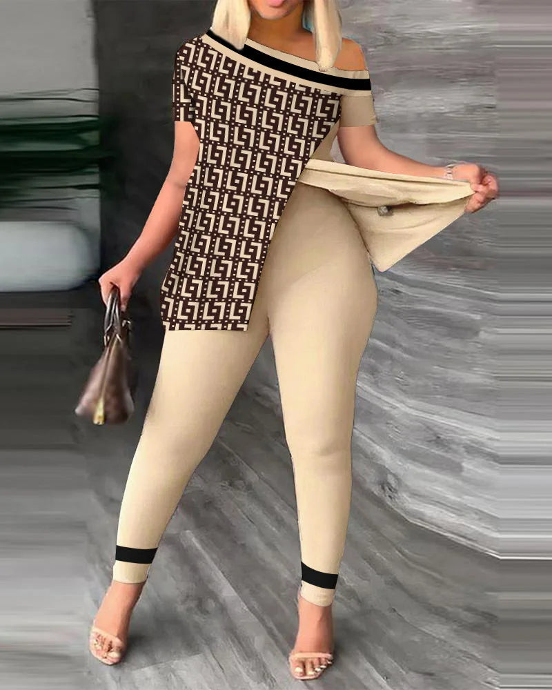 Women's Elegant Short-Sleeved Irregular Fashion Two-Piece Pants Suit Set