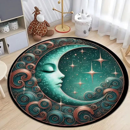 Astrology Moon Stars  Print Round Area Rugs Home Carpet Non Slip Washable Rug Kitchen Living Room Bedroom Dining Room Floor Mat