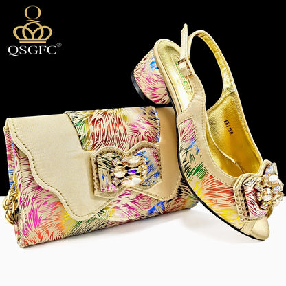 Nigerian Style Women Heels Shoes And Elegant Bag Set Color Matching Handbag Wedding Party Women Shoes