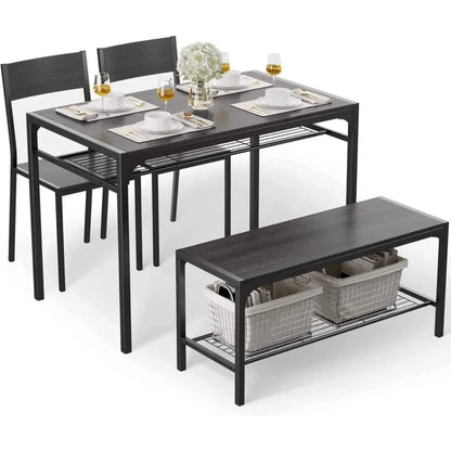 Gizoon Kitchen Table and 2 Chairs for 4 with Bench, 4 Piece Dining Table Set for Small Space, Apartment