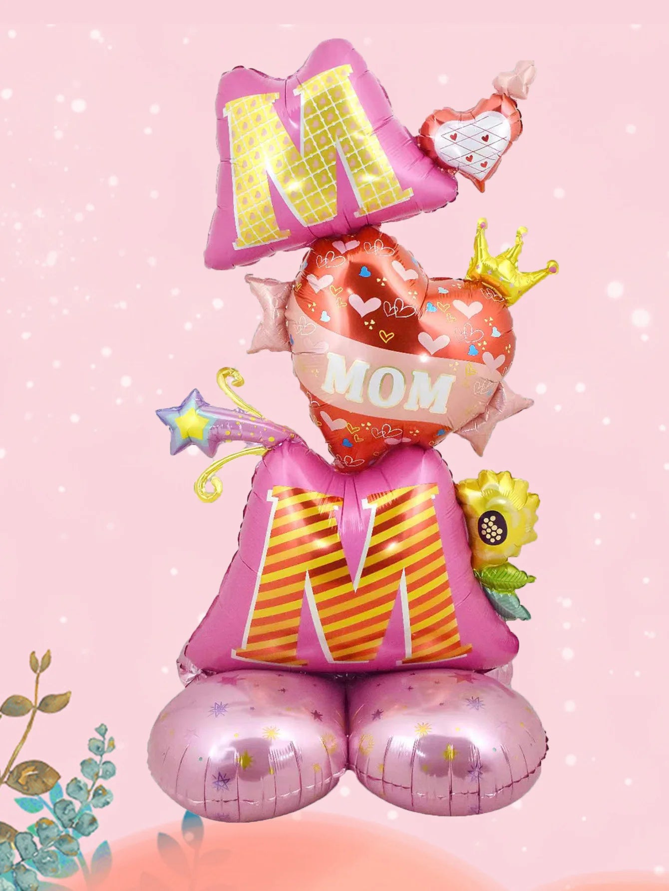 1set 3D Stand Pedestal Love Mom Heart Foil Balloons Base Floriation Mother's Day Balloon Best Mom Mother's Day Party Decorations