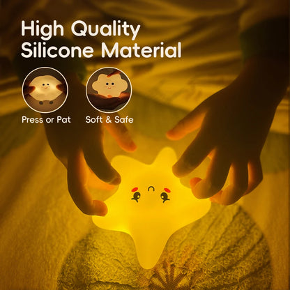 LED Star & Cloud Silicone Night Light – Rechargeable Nursery Wall Lamp for Baby Bedroom Décor