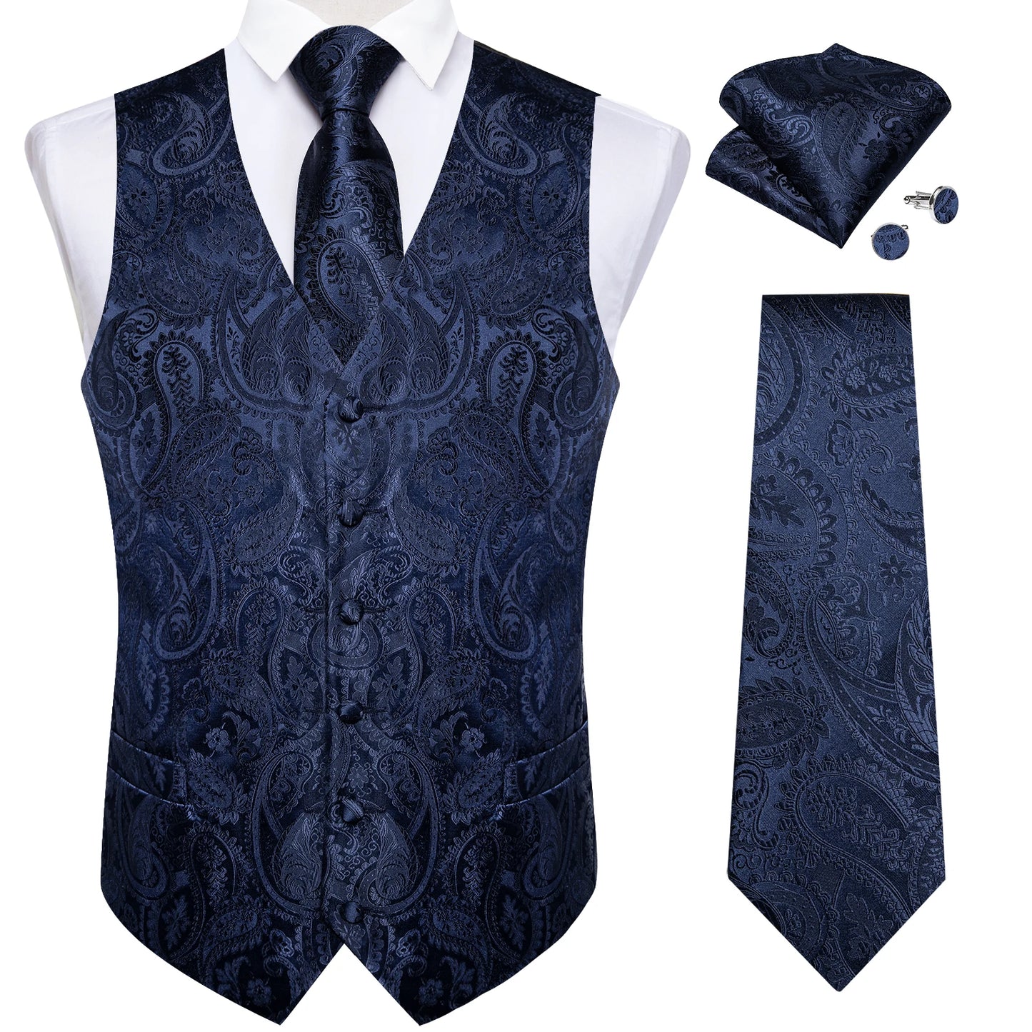 Luxury Paisley Men's Suit Vest Tuxedo Waistcoat Necktie Handkerchief Cufflink Sleeveless Jacket Vest