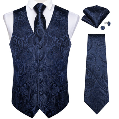 Luxury Paisley Men's Suit Vest Tuxedo Waistcoat Necktie Handkerchief Cufflink Sleeveless Jacket Vest