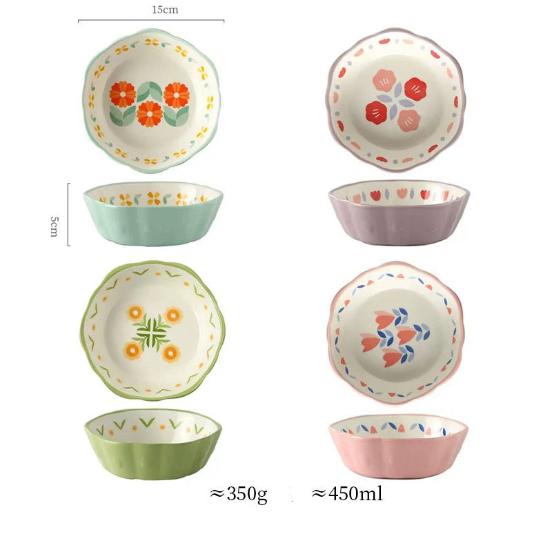 Heat Resistant Ceramic Salad Bowl With Wavy Edges Dessert Bowl Kitchen Fruit Dish Microwave Oven Oven Safety 6inch