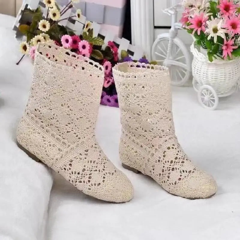 Hollow Boots Shoes Breathable Knit Line Mesh Korean High Summer Women Boots Knee High Womens Shoes