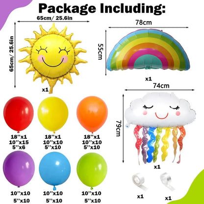 129PCS Rainbow Sun Cloud Balloon Set - Party Supplies for Kids Birthday, Outdoor Celebration & Holiday Party