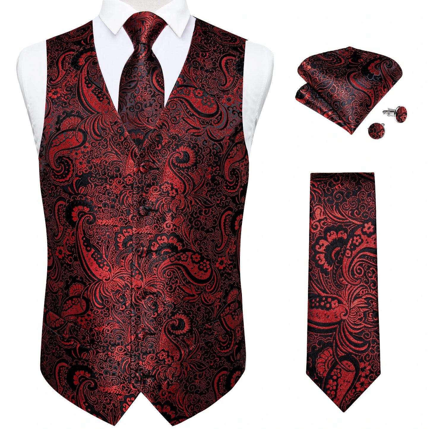 Luxury Paisley Men's Suit Vest Tuxedo Waistcoat Necktie Handkerchief Cufflink Sleeveless Jacket Vest