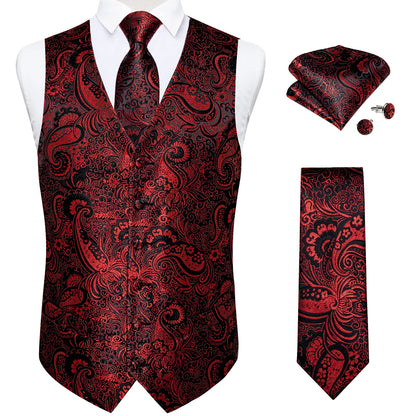 Luxury Paisley Men's Suit Vest Tuxedo Waistcoat Necktie Handkerchief Cufflink Sleeveless Jacket Vest