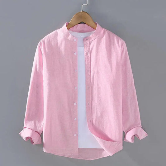 Flax Men Spring And Summer Stand Collar Long Sleeve Fashionable Men's Shirt Cotton Linen Shirt for Men Vintage Vacation Shirts