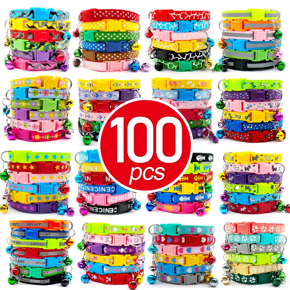 100Pcs Dog Collar With Bells Adjustable