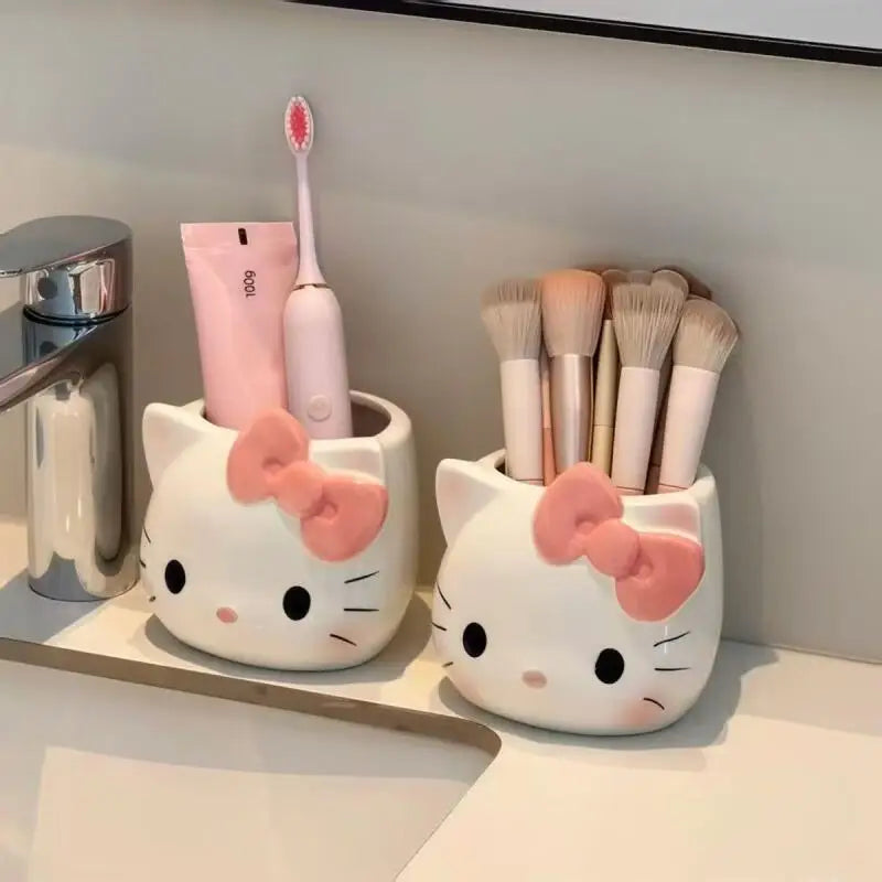 Sanrio Hello Kitty Creative Office Desktop Organizer Kt Cat Cute Multi-Functional Pen Holder Y2K Cosmetic Storage Box Gifts
