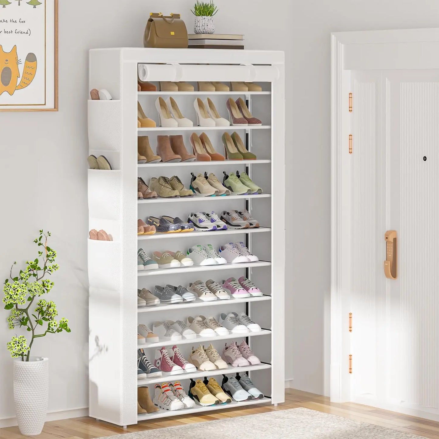 10-Tier Large Capacity Shoe Rack Holds 50-56 Pairs, Waterproof Dustproof Storage Cabinet for Entryway Closet
