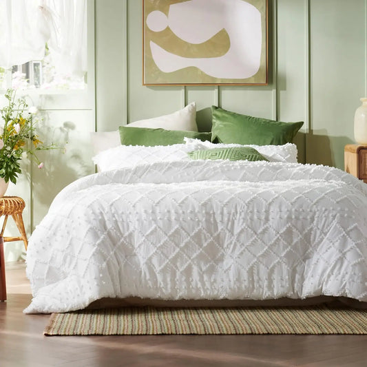 Duvet Cover Queen - Boho Bedding, Tufted Queen Duvet Cover- 3 Pieces Embroidery